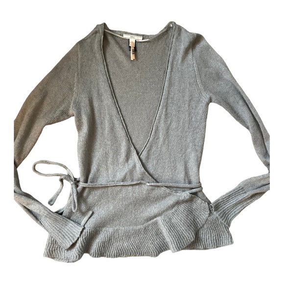 MANGO Mohair Blend Gray Wrap Sweater Size Medium - Picture 7 of 10
